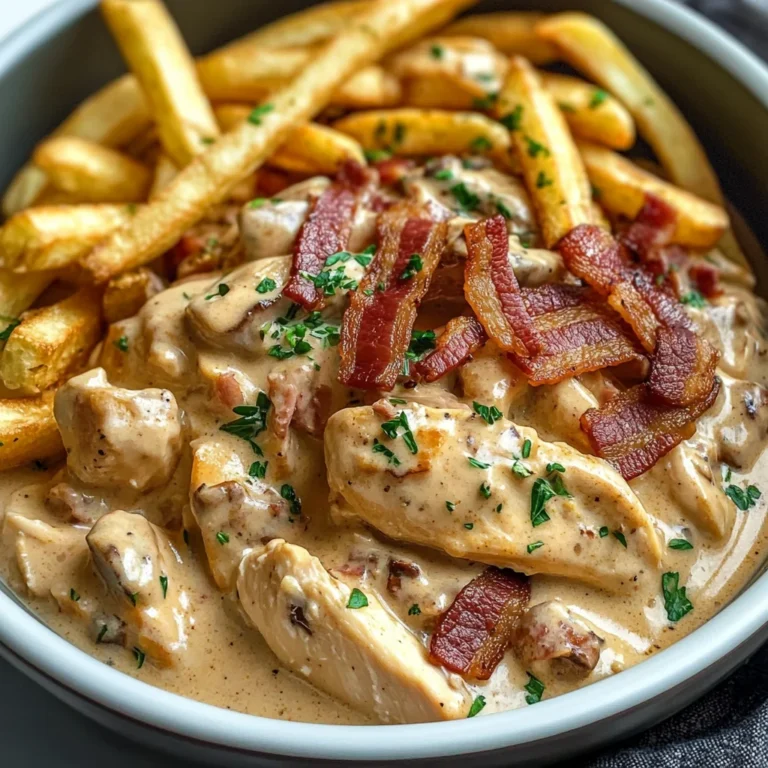 Creamy Chicken Bacon Stroganoff with Golden Fries