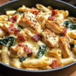 Creamy Chicken Pasta with Bacon, Spinach & Cheese