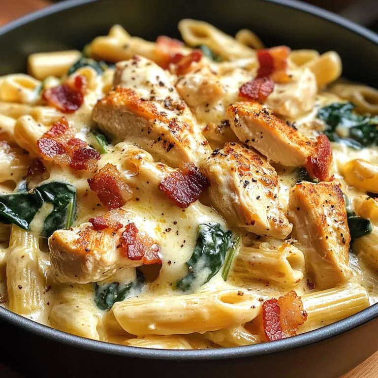 Creamy Chicken Pasta with Bacon, Spinach & Cheese