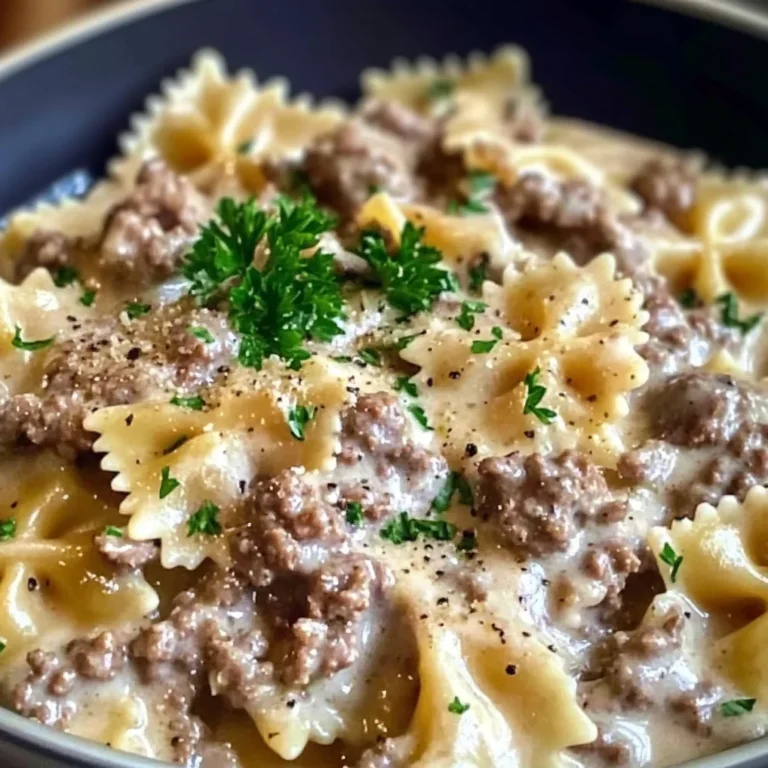 Creamy Parmesan Garlic Beef Bowtie Pasta