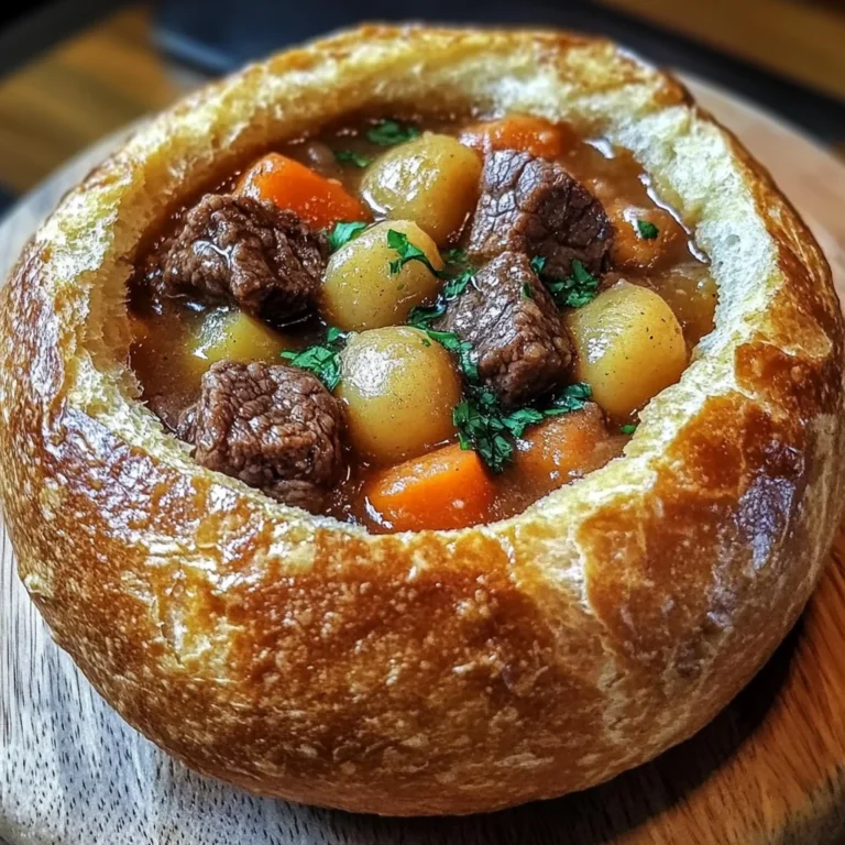 Rustic Beef Stew in Crusty Bread Bowls