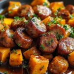Sausage and Sweet Potatoes with Honey Garlic Sauce