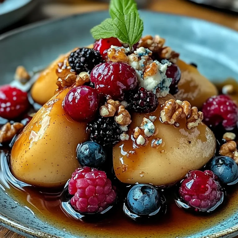 Baked Pears with Berries, Honey, Walnuts & Blue Cheese