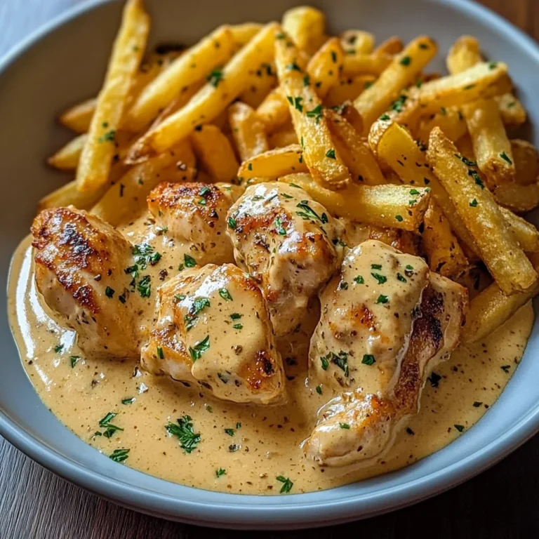 Creamy Garlic Herb Chicken with Crispy Fries