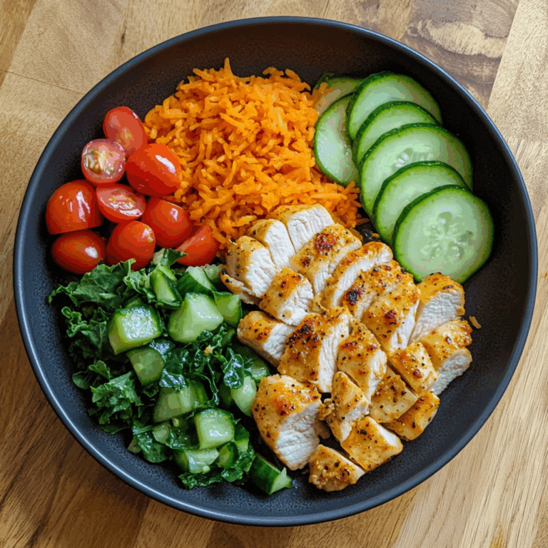 Colorful Chicken Veggie Plate with Carrot Rice & Salad