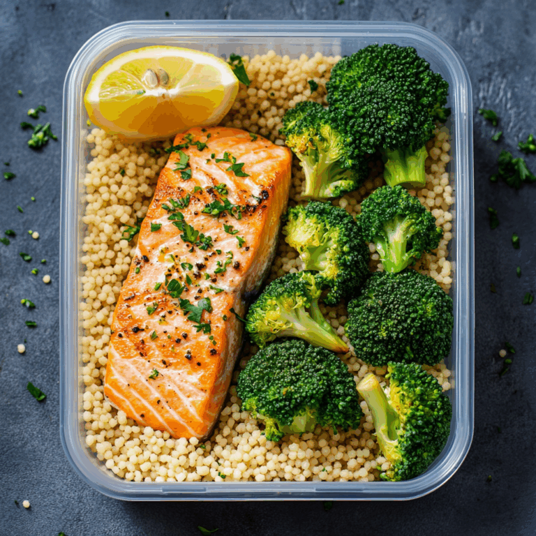 Salmon & Couscous Meal Prep with Roasted Broccoli