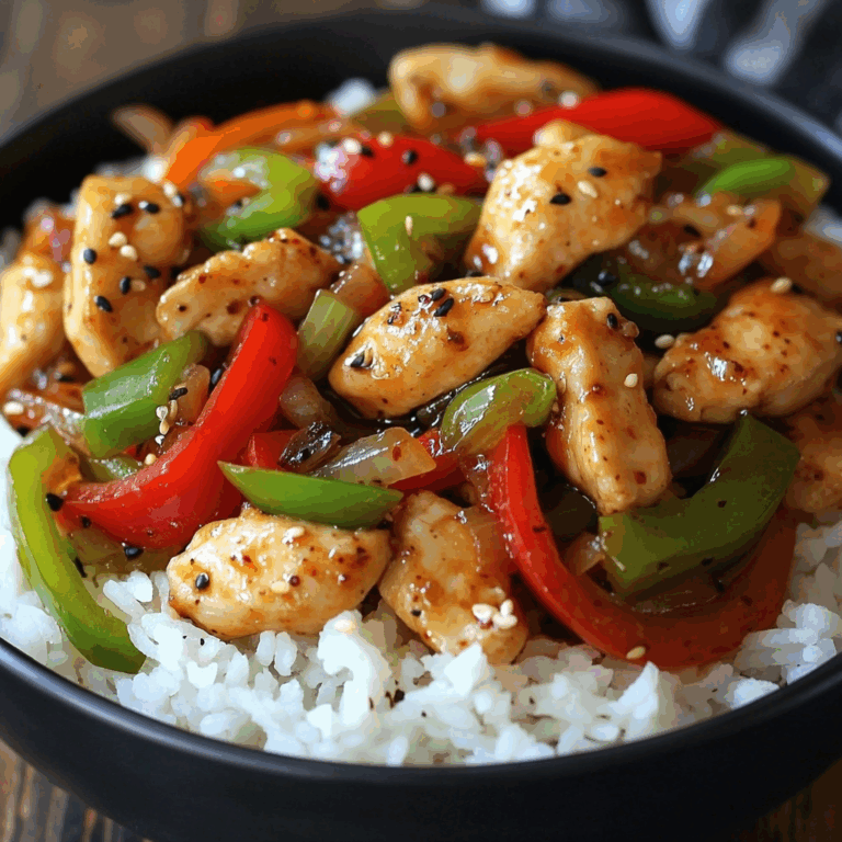 Spicy Garlic Pepper Chicken Stir-Fry with Steamed Rice
