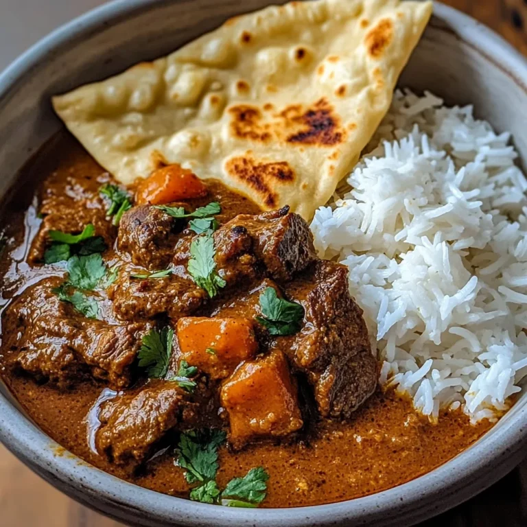 Beef Coconut Curry with Fragrant Rice and Warm Naan