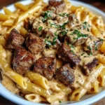 Cajun Steak Tips with Penne in Creamy Parmesan Cheese Sauce
