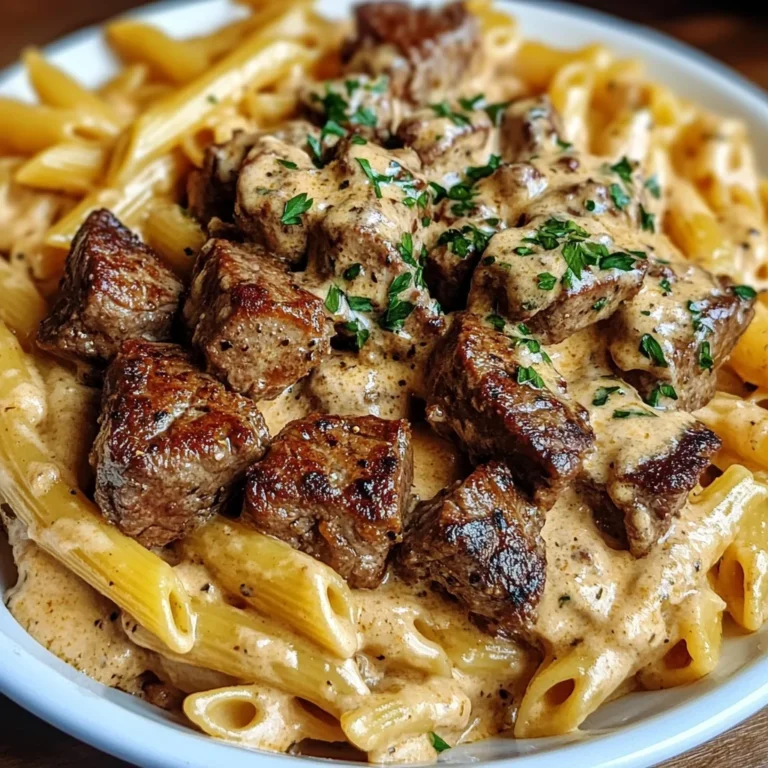 Cajun Steak Tips with Penne in Creamy Parmesan Cheese Sauce