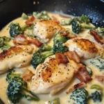 Creamy Chicken Alfredo with Bacon, Spinach & Broccoli