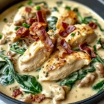 Creamy Chicken Stroganoff with Spinach and Crispy Bacon