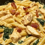 Creamy Garlic Chicken Bacon Penne with Spinach