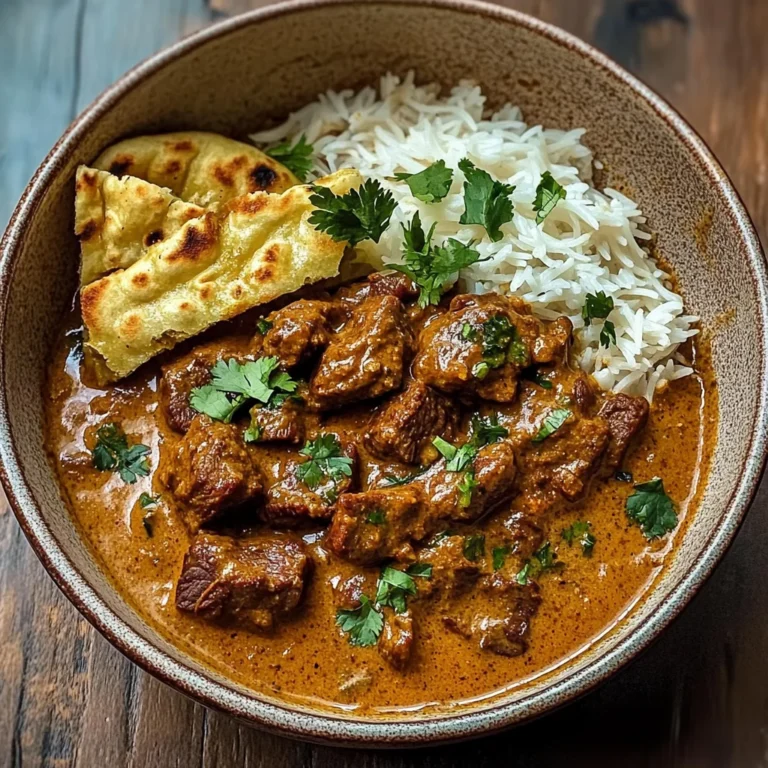 Slow-Cooked Beef and Coconut Curry with Garlic Naan