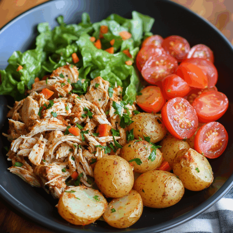 Herbed Potatoes with Shredded Chicken & Fresh Salad