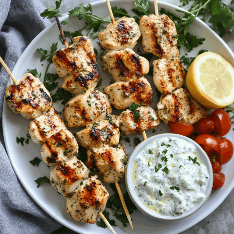 Greek Lemon Chicken Skewers with Tzatziki Sauce