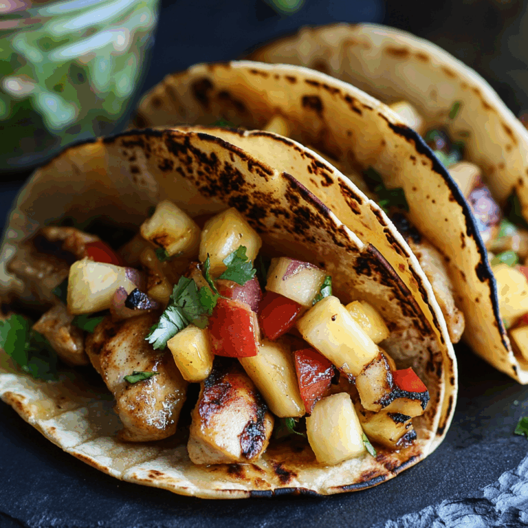 Teriyaki Chicken Tacos with Grilled Pineapple Pear Salsa