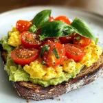 Avocado Toast with Scrambled Eggs and Tomatoes