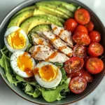 Avocado & Jammy Egg Salad Bowl with Shredded Chicken & Tomatoes