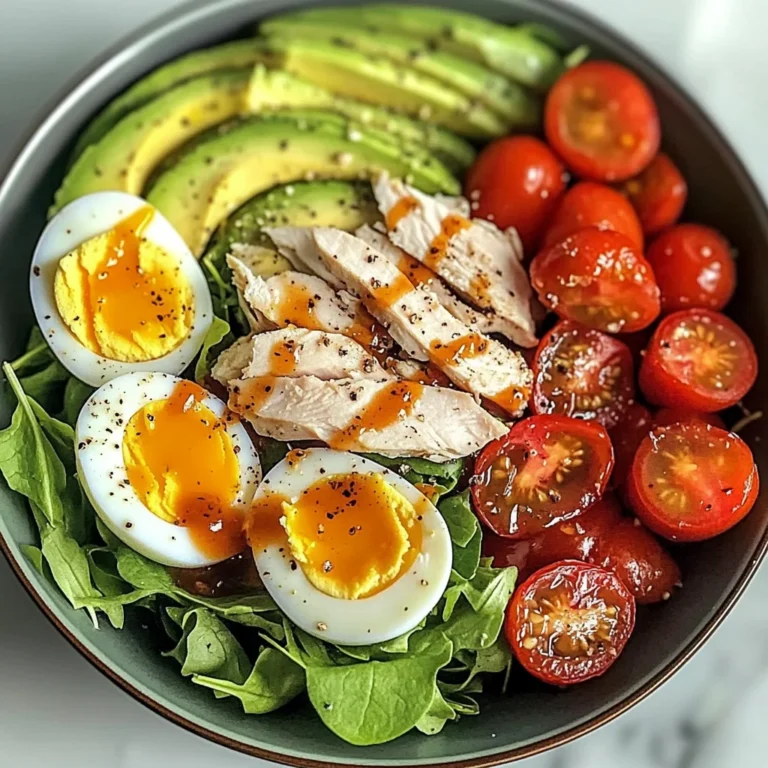 Avocado & Jammy Egg Salad Bowl with Shredded Chicken & Tomatoes