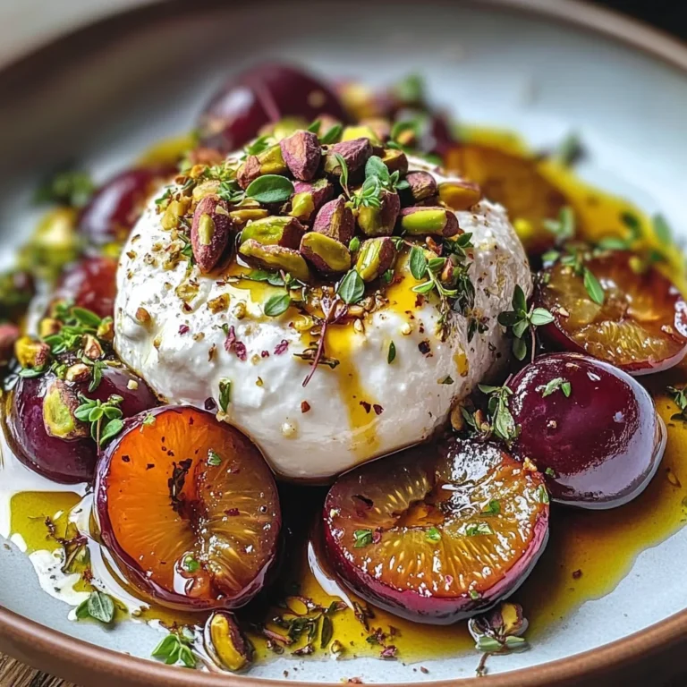 Burrata with Roasted Plums, Pistachios & Thyme