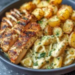 Creamy Herb Pasta with Grilled Chicken & Roasted Potatoes