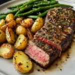 Garlic Herb Steak with Crispy Potatoes & Green Beans