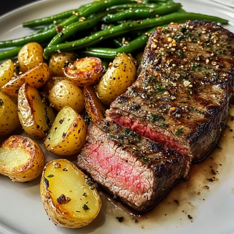 Garlic Herb Steak with Crispy Potatoes & Green Beans