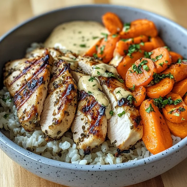 Grilled Chicken Bowl with Herbed Rice, Glazed Carrots & Creamy Sauce