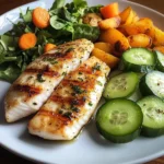 Grilled Fish Plate with Veggies & Fresh Greens
