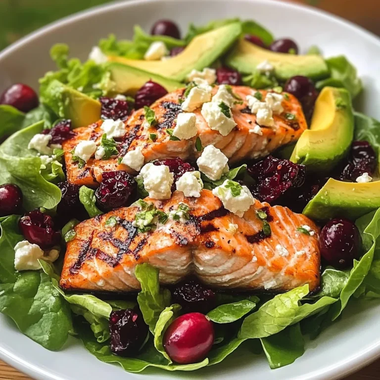 Grilled Salmon & Avocado Salad with Cranberries and Feta