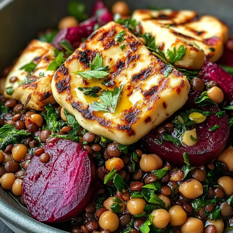 Halloumi with Lemony Lentils, Chickpeas and Beets