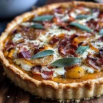 Pumpkin, Ricotta & Caramelized Onion Tart with Turkey Bacon and Sage