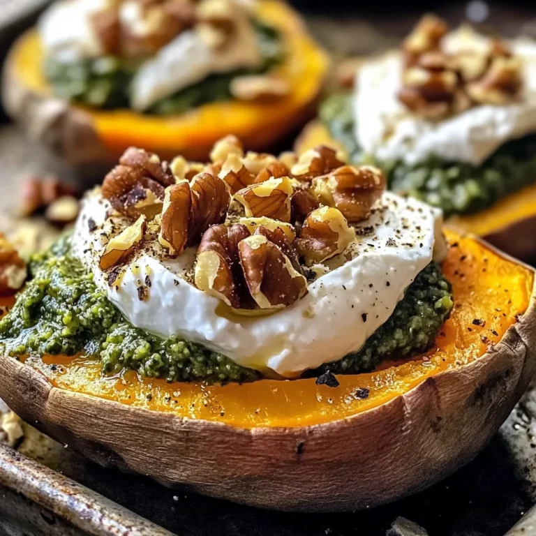 Stuffed Sweet Potatoes with Burrata, Toasted Walnuts & Sage Pesto