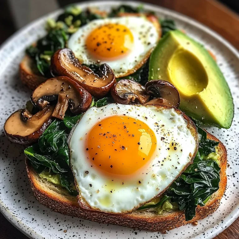 Sunny Eggs with Sauted Spinach, Mushrooms & Avocado Toast