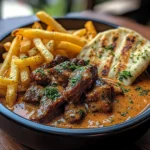 Garlic Butter Beef with Fries and Naan