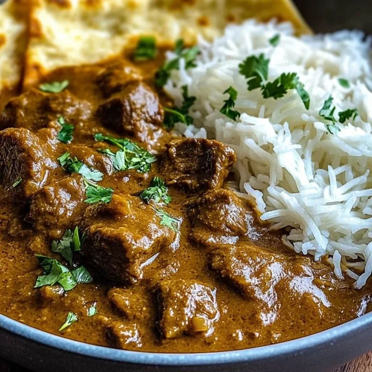Slow-Cooked Beef Curry in Coconut Gravy with Toasted Garlic Naan