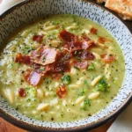 Broccoli Cheddar Orzo Soup with Crispy Prosciutto