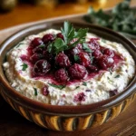 Cranberry whipped feta dip with crackers delights all!
