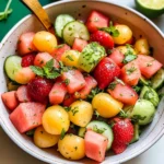 Melon Strawberry Salad with Lime Mint Dressing