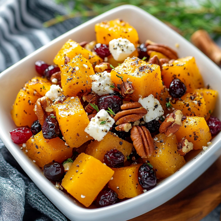 Sweet and Savory Honey Roasted Butternut Squash with Cranberries, Pecans, and Feta Recipe
