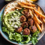 Chicken Meatball Pita Bowls with Seasoned Fries and Feta